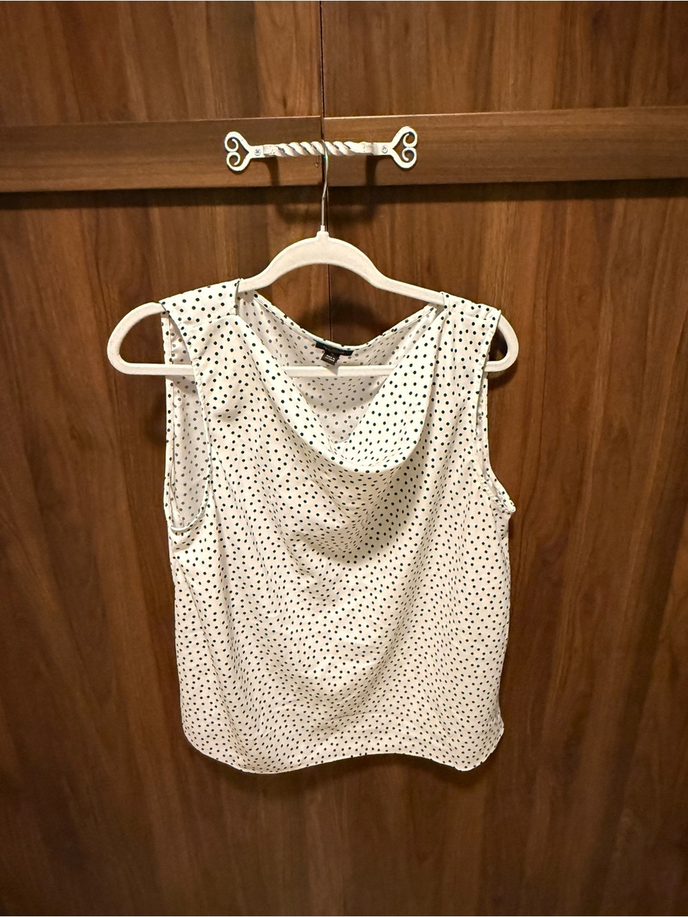 Ann Taylor White Polka Dot Cowl Neck Sleeveless Top, Size XL